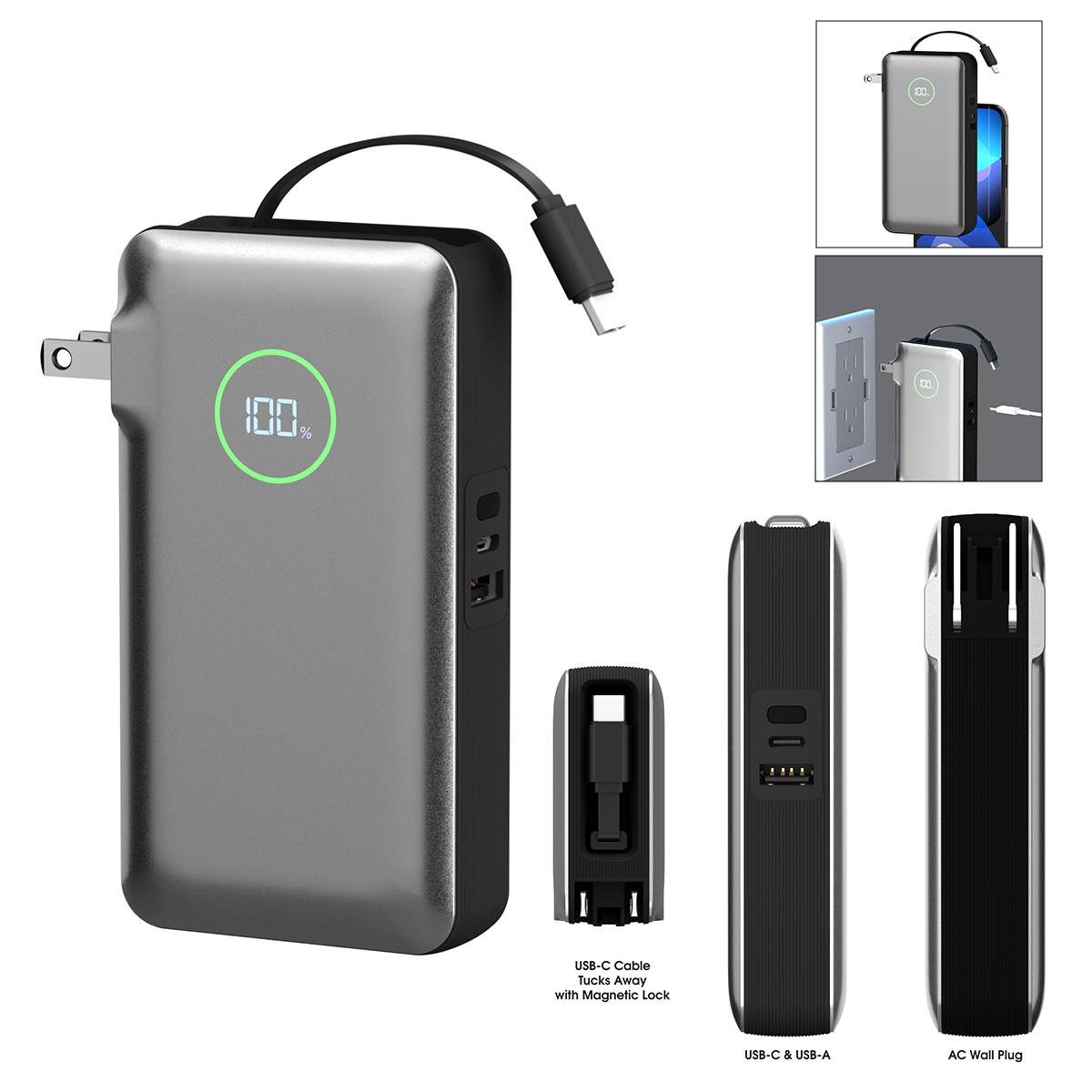 10,000 mAh PhoneSuit® Journey AC All-In-One Portable Battery Pack & Wall Adapter